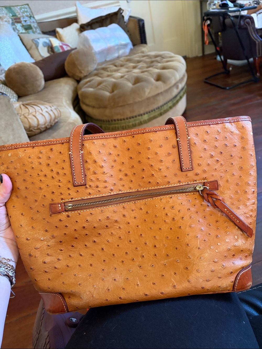 Dooney & Bourke Tan Ostrich-Embossed Leather Tote - Picture 5 of 5